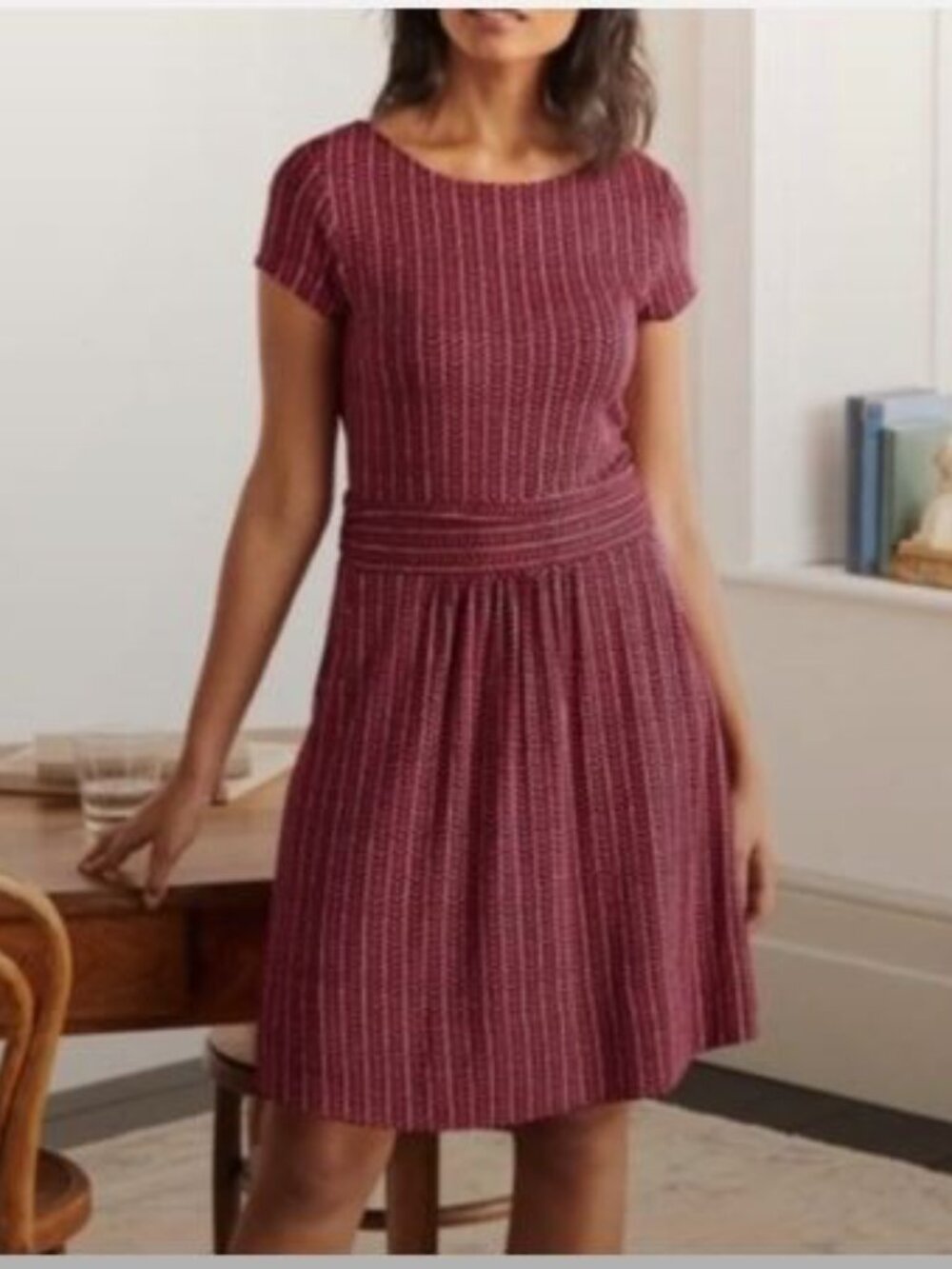 Boden Cherry Red Chevron Twist Amelie Jersey Dress Size US 8 L